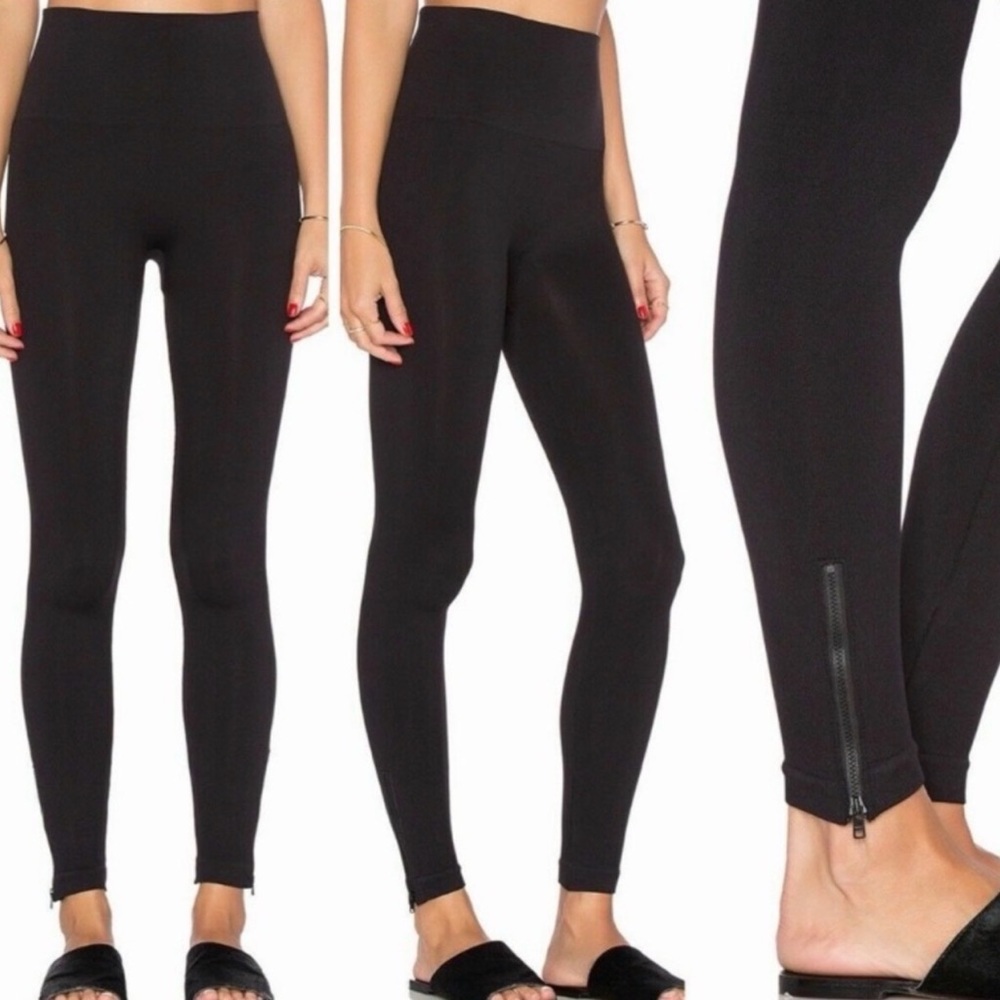 Spanx Black Seamless Leggings With Ankle Zippers